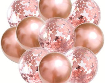 Lot de 10 ballons ROSE GOLD s 5 or rose métallisé et 5 ballons transparents remplis de confettis or rose