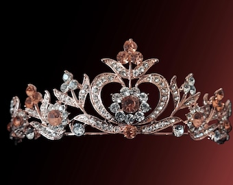 BEAUTIFUL Rhinestone & ROSE GOLD Wedding bride or bridesmaid veil tiara bridal crown crystal detailing prom princess hen bachelorette party