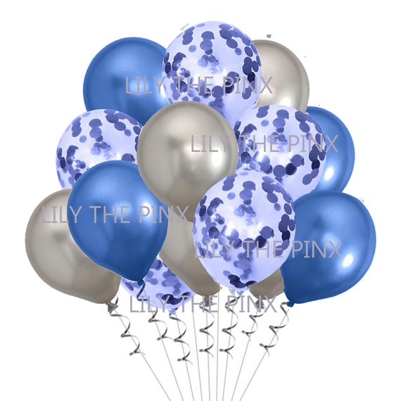 15 palloncini blu e argento per feste 5 blu metallizzato 5 coriandoli  metallici blu e 5 palloncini argento metallizzato anniversario di  matrimonio, compleanno -  Italia