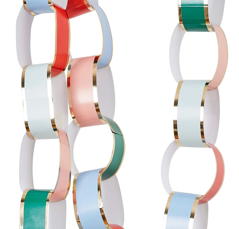 PASTEL PAPER CHAIN garland kit multicoloured with gold foil trim ideal to bring colourful cheer to your christmas celebrations image 2