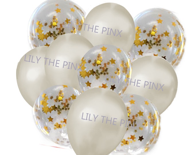 10 pack IVORY & GOLD STAR balloons 5 metallic plain ivory balloons and 5 gold star confetti filled balloons 50th anniversary, christmas