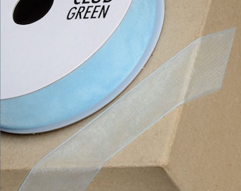 BLUE woven edge organza ribbon full 25 meter reel ideal for decorating wedding party, gifts or crafts 3mm 6mm 10mm 15mm 23mm