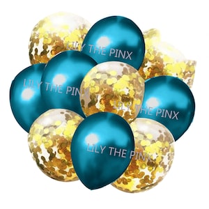 10 pack TEAL and GOLD balloons 5 metallic teal and 5 gold confetti filled balloons blue green childrens birthday party christmas anniversary