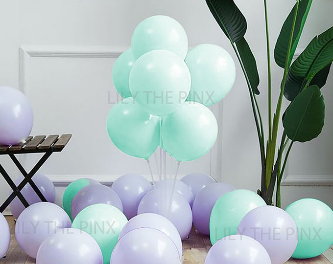 12 pack of TIFFANY BLUE GREEN and pastel purple 300mm macaron latex balloons baby shower gender reveal or childrens birthday party