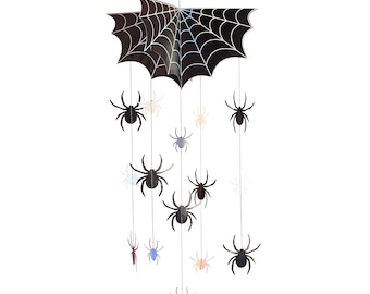 LARGE 3D spider and cobweb halloween mobile. Lots of creepy spiders to make a fabulous spooktacular party decoration