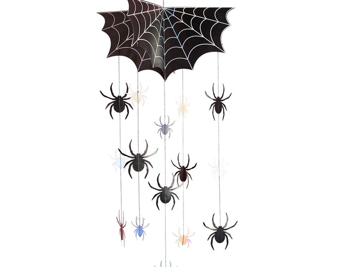 LARGE 3D spider and cobweb halloween mobile. Lots of creepy spiders to make a fabulous spooktacular party decoration