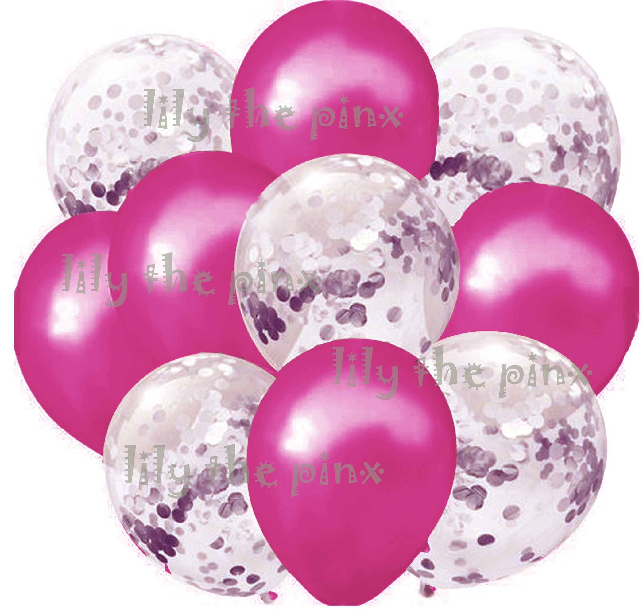 Confezione da 10 palloncini rosa fucsia e argento 5 palloncini