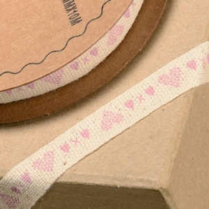 Vintage ROSE PINK heart on IVORY natural  ribbon 10mm wide and 10M long delicate design great for crafting projects
