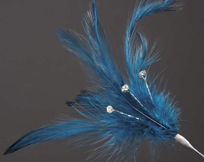 Pack of 6 TEAL real feathers with diamantes great for crafting