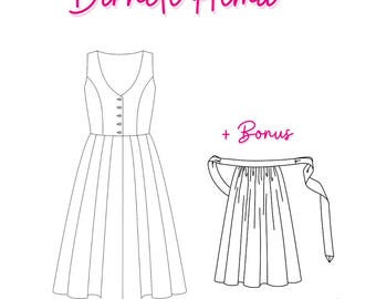 Sewing pattern Dirndl Alma with dirndl apron, Ebook PDF download, buttoned, V-neck, instructions with video tutorial, size 34-48
