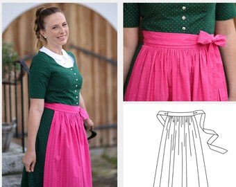 dirndl apron pattern, sewing pattern, austrian dress, xl dirndl, 8 sizes