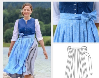 dirndl pattern, dirndl apron, sewing pattern, austrian dress, xl dirndl, 8 sizes