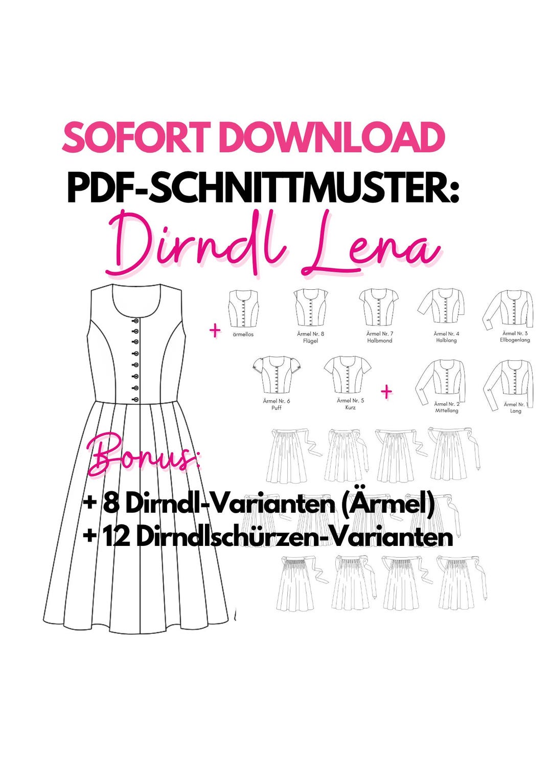 Dirndl Sewing Pattern LENA | NO Ebook | Advanced | PDF Download A4/A0 ...