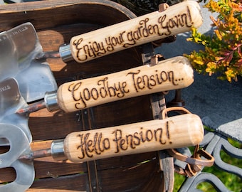Personalised Retirement Garden Tools: Engraved Hardwood Handles with Stainless Steel Heads