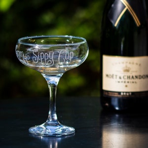 Hand Engraved Champagne Coupe Glass: Personalized Birthday Gift