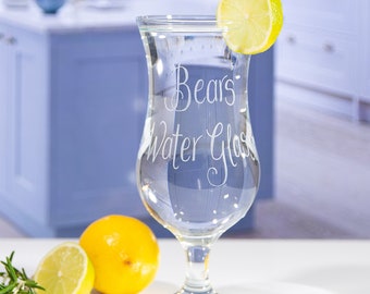 Water Glass Gift, Personalised to keep hydrated through the day with this hand engraved stemmed drinking glass for healthy teetotal