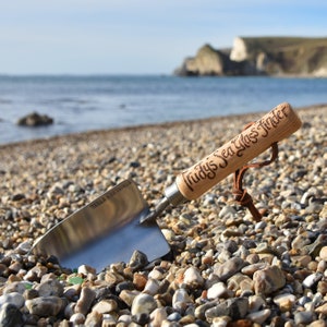 Personalised Sea Glass Trowel: Hand Engraved Beachcombing Gift