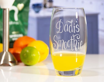 Smoothie Glass Health Drink Personalised, Hand Engraved with any message for health conscious friend - perfect birthday gift 30 40 45 50 60