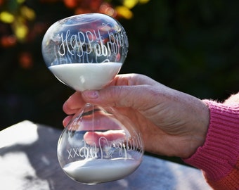 Sand Timer "Hour" Glass, Personalised Birthday 30 or 15 minute timer Gift, Custom Timer, 30th 40th 50th 60th 70th 80th, Meditation, Relax