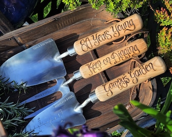 Garden Tools Grandad 60, 70, 80, 90 Years Young Personalised Hand Engraved with your own messages, Grandpa 60th 65th 75th 85th Birthday Gift