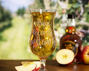 Cider Glass gift hand engraved with any Name, Bright Cider Life, Personalised present for her, Wife's Cider, Appley Ever After, custom perry