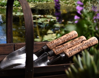 Penblwydd Hapus Garden Tools gift personalised in Welsh Language Cymru Happy Birthday gift for gardener Wales Cymraeg custom hand engraved