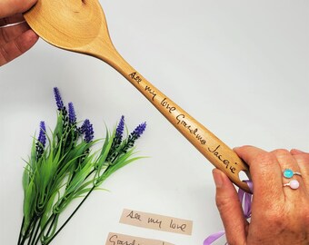 Wooden Spoon engraved with Actual Handwriting, Unique  Gift from daughter, Present for keen cake baker and Bake Off Fan