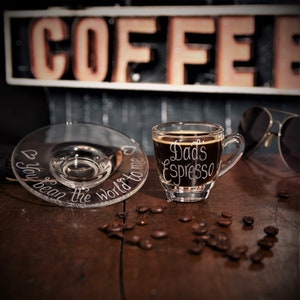 Personalized Espresso Cup and Saucer: Engraved Glass Coffee Gift