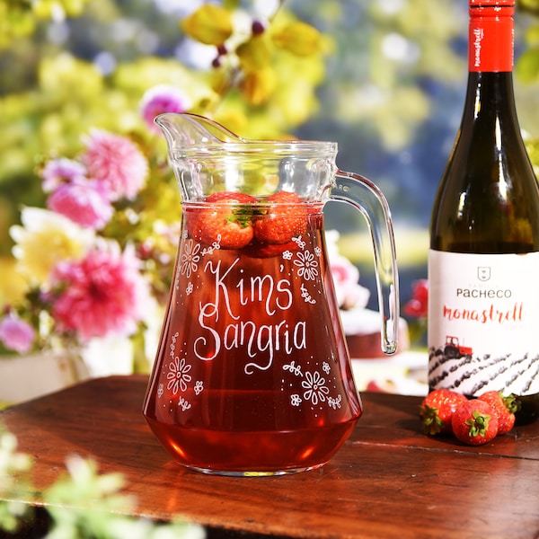 Glass Sangria Jug or Pimms Cocktail Personalised - make their day go with a swing with this personalised jug, ideal for garden parties