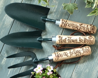 Birthday Garden Tools, Personalised Gift for Gardener, Hand Engraved with any message, gift for him, 40th, 50th, 60th, 70th, 75th,80th, 90th