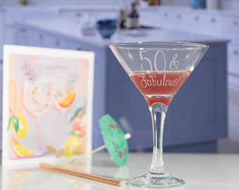 Personalised 50 & Fabulous Cosmopolitan Cocktail Glass, Cosmo Gift, Custom Martini Gift Idea, 30th, 40th, 50th, 60th Birthday Present