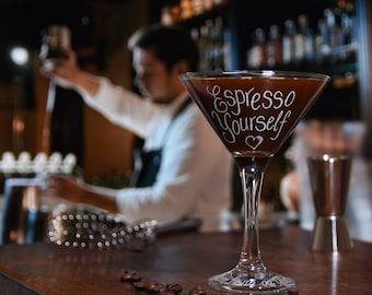 Personalised Espresso Martini Glass, Engraved Cocktail Glass Gift