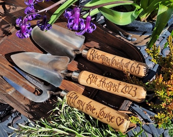 Personalised Garden Tool Set for Grandma: Engraved Stainless Steel Trowel, Planter & Fork