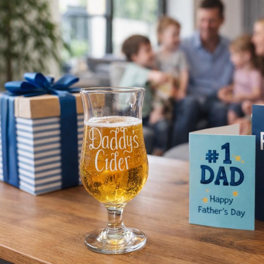 Personalised Cider Glass: Hand Engraved Gift for Daddy on