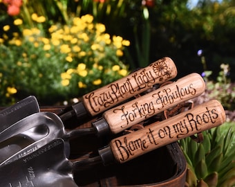 Personalized Garden Tools: Hand Engraved Stainless Steel Trowel, Planter, Fork