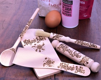 Personalised Childrens Baking Set, Custom Cookset Gift Idea, Eid present for kids, Toy for kitchen play time, wooden kids cooking utensils