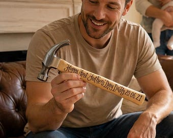 Personalised Father's Day Hammer Gift, Hand Engraved Wooden Handle, Keepsake DIY Tool