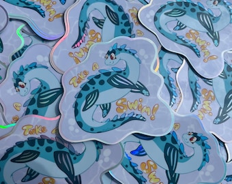 Take A Swim Stickers! Holographic , Waterproof Lochness Monster Sticker
