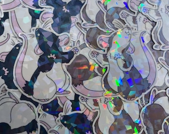 Sniffing Rat Stickers! Cute, black or brown, pet rat sticker, cracked ice holographic