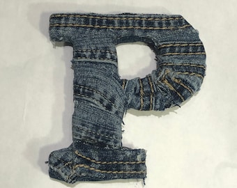 Denim Wrapped Letter, Blue Jean Home decor, Country Charm