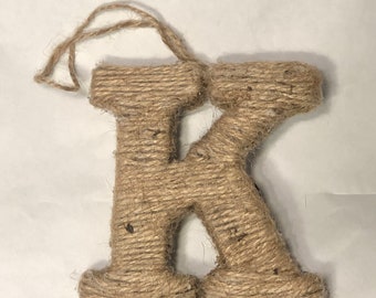 Jute Twine Wrapped Letter, Monogram Burlap Wreath Attachment, Rustic Letter Adornment, Country Home Decor