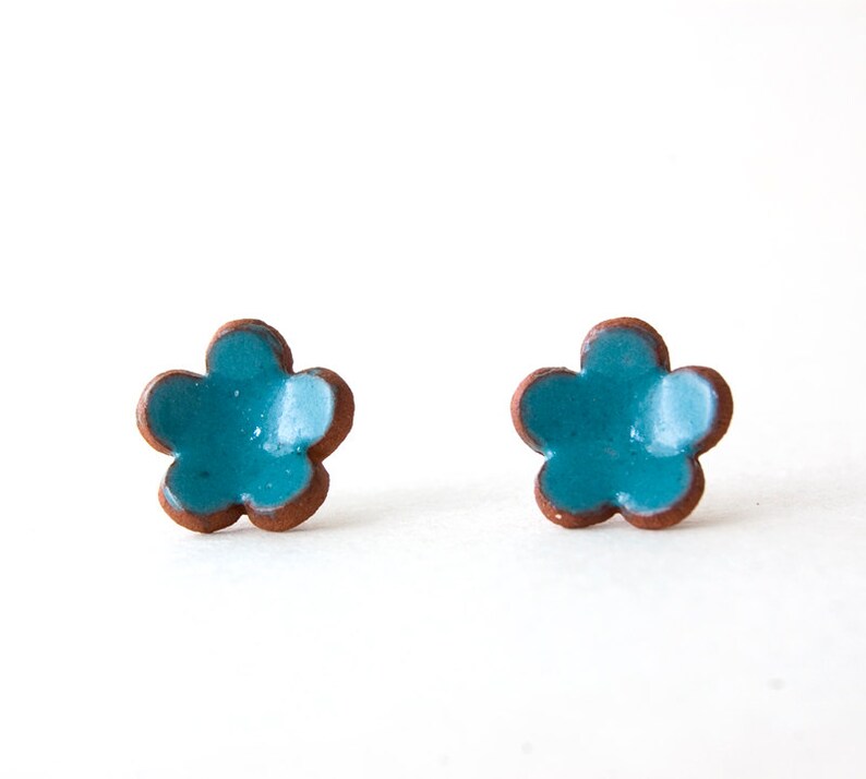 Flower Earrings Turquoise Earrings Pottery Stud Earring Etsy