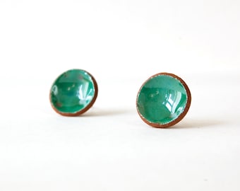 Green Earrings, Post Earrings, Tiny Earrings, Green Stud Earrings, Ceramic Jewelry, Natural Jewelry, Stud Earring, Holiday Gift, Silver