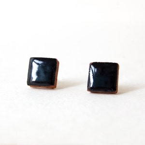Black Earrings, Black Square Earrings, Stud Earrings, Unisex Earrings, Square Stud Earring, Silver 925, Holiday Gift, Men&#39;s Earrings