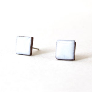White Earrings, White Square Earrings, Stud Earrings, Unisex Earrings, Square Stud Earring, Silver 925, Holiday Gift, Men&#39;s Earrings
