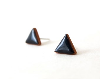 Triangle Earring, Black Earrings, Black Triangle Earrings, Stud Earrings, Geometric Earring, Silver 925, Holiday Gift, Men's Earrings