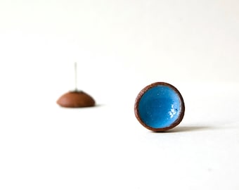 Blue Earrings, Round Earrings, Stud Earrings, Ceramic Earrings, Post Earrings, Blue Stud Earrings, Tiny Earrings, Silver Post, Holiday Gift