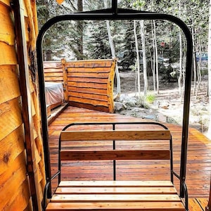 Ski Chairlift Swing - Perfect Replica ski chairlift -made to hang as a swing powder coated, wooden seat, ski lift swing, chairlift benches