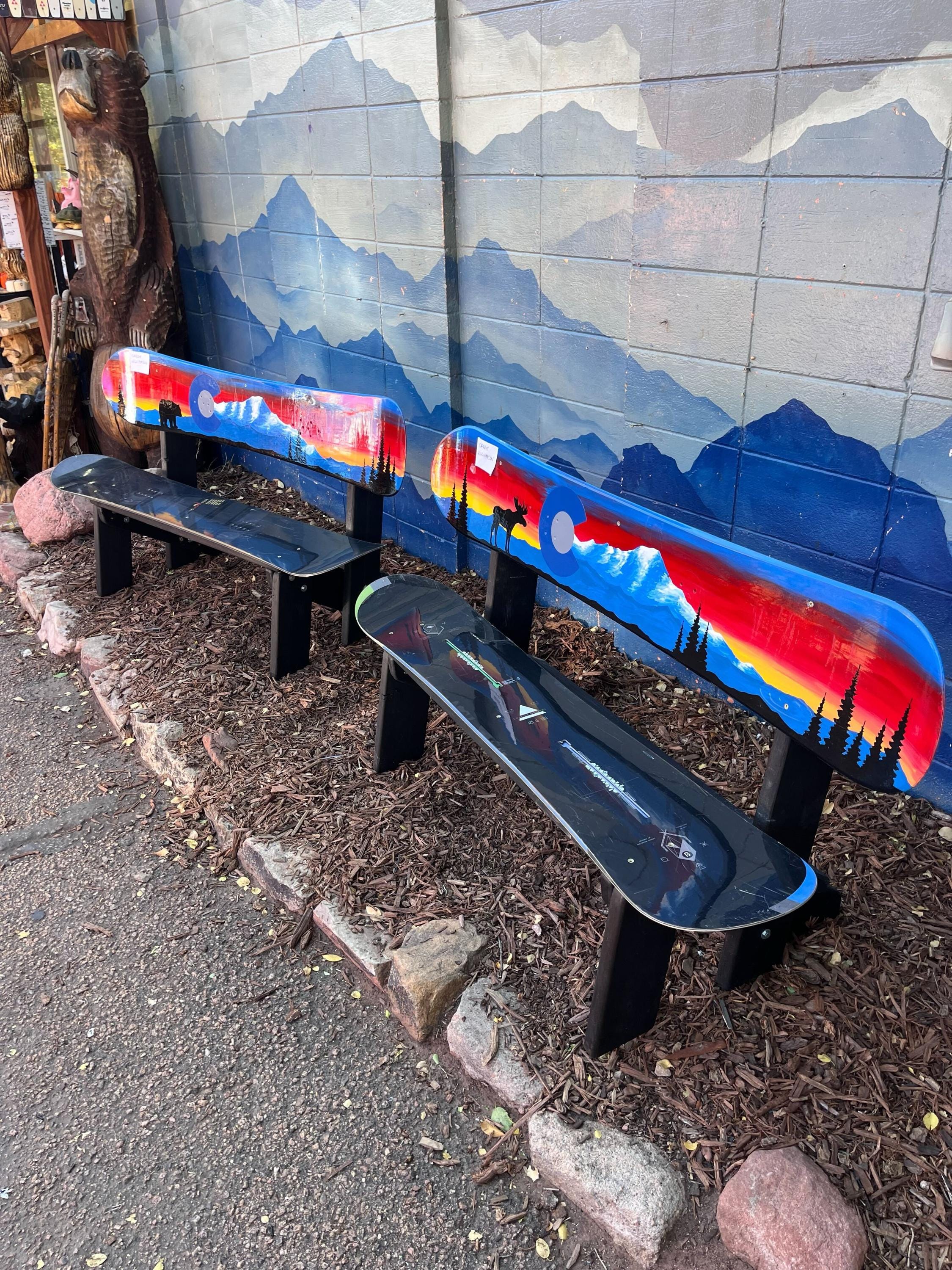 Moose Racing Bench Moose Mural Snowboard Bench, Hand-painted Repurposed Douglas Fir - Etsy