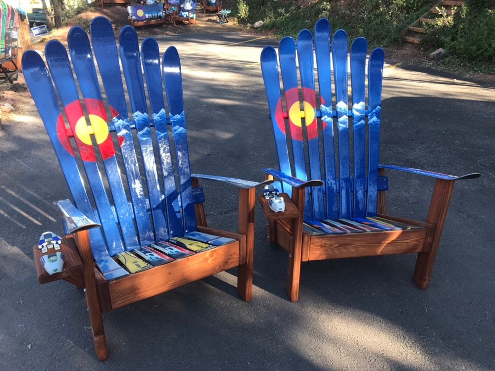 Set Of Two Adirondack Ski Chairs Colorado Mountains Set Of Two Adirondack Ski Chairs, Ski Adirondack Chair Kit